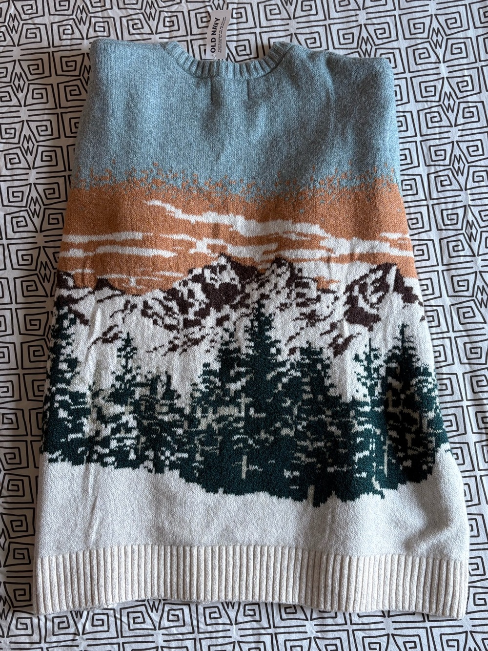 Old Navy Scenic Colorblock Crewneck Sweater - Sage, Orange, Cream, Dark Green - Picture 3 of 4
